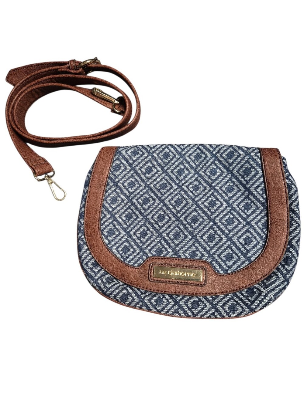 Liz Claiborne Blue Geometric Crossbody Bag Convertible Clutch Purse
